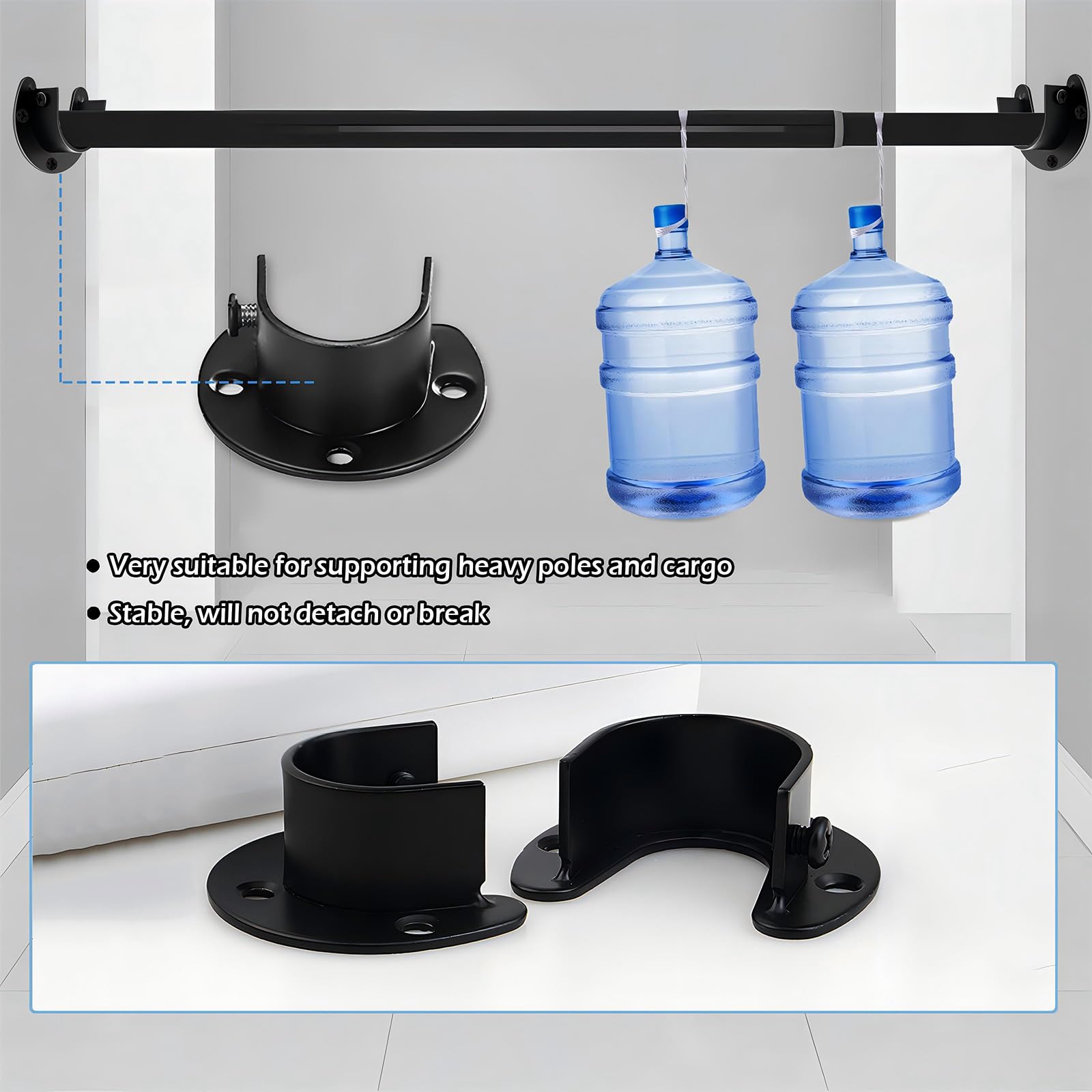 4 Pezzi Supporto per Flangia In Acciaio Inox Armadio Rod Staffe 32mm Pesante Obbligo Supporto a Forma di U con Viti (Nero, 32mm)