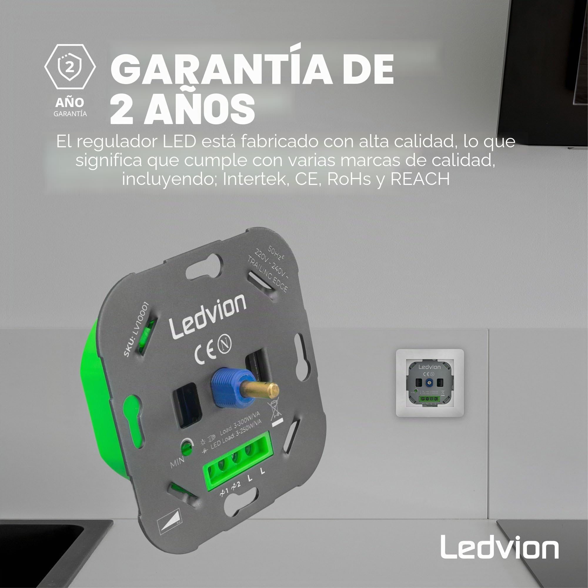Ledvion - Regulador LED 3-250 Watt, Incluye Placa Frontal Blanca, Universal, Interruptor Regulador LED