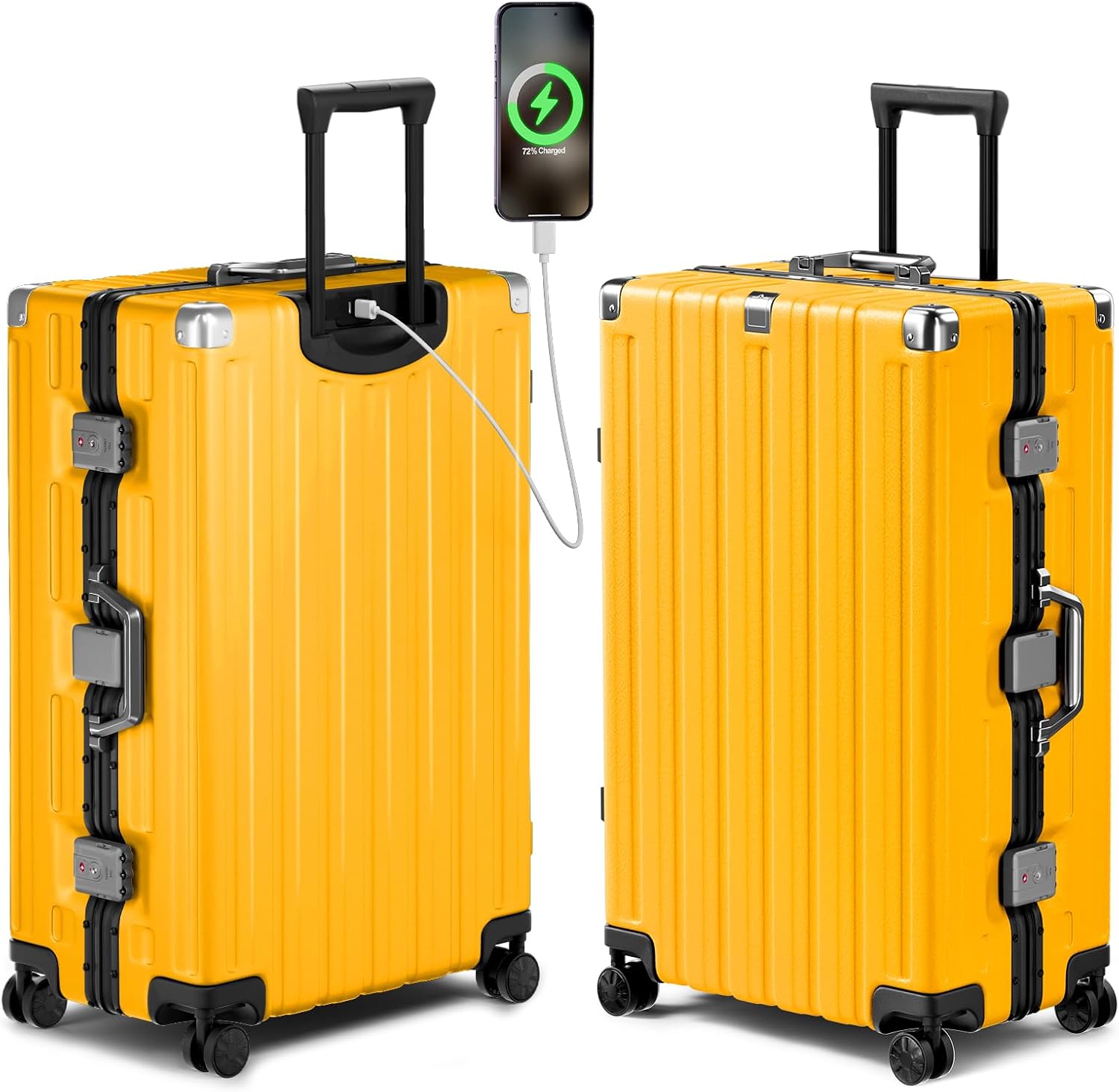 Krute 28 Inch Zipperless Checked Luggage Aluminum Frame PC Hardshell Suitcase with USB Port & TSA Lock, Large Lightweight Travel Luggage with Spinner Wheels Yellow