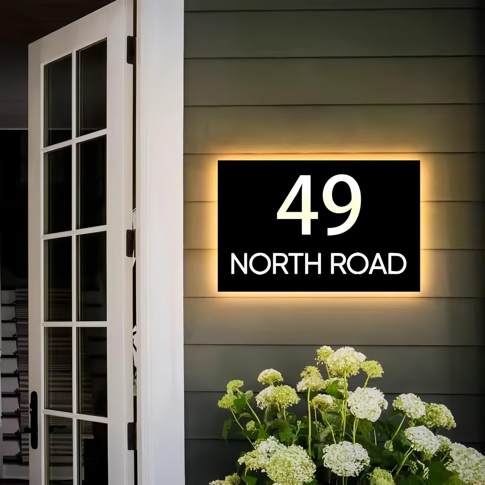 MEIEG Customed LED House Numbers, Personalized Backlit Lighted Plaques, Modern Style Acrylic Address Door Signs, 5.9 x 11.8inch Outdoor Yard Illuminated Plate