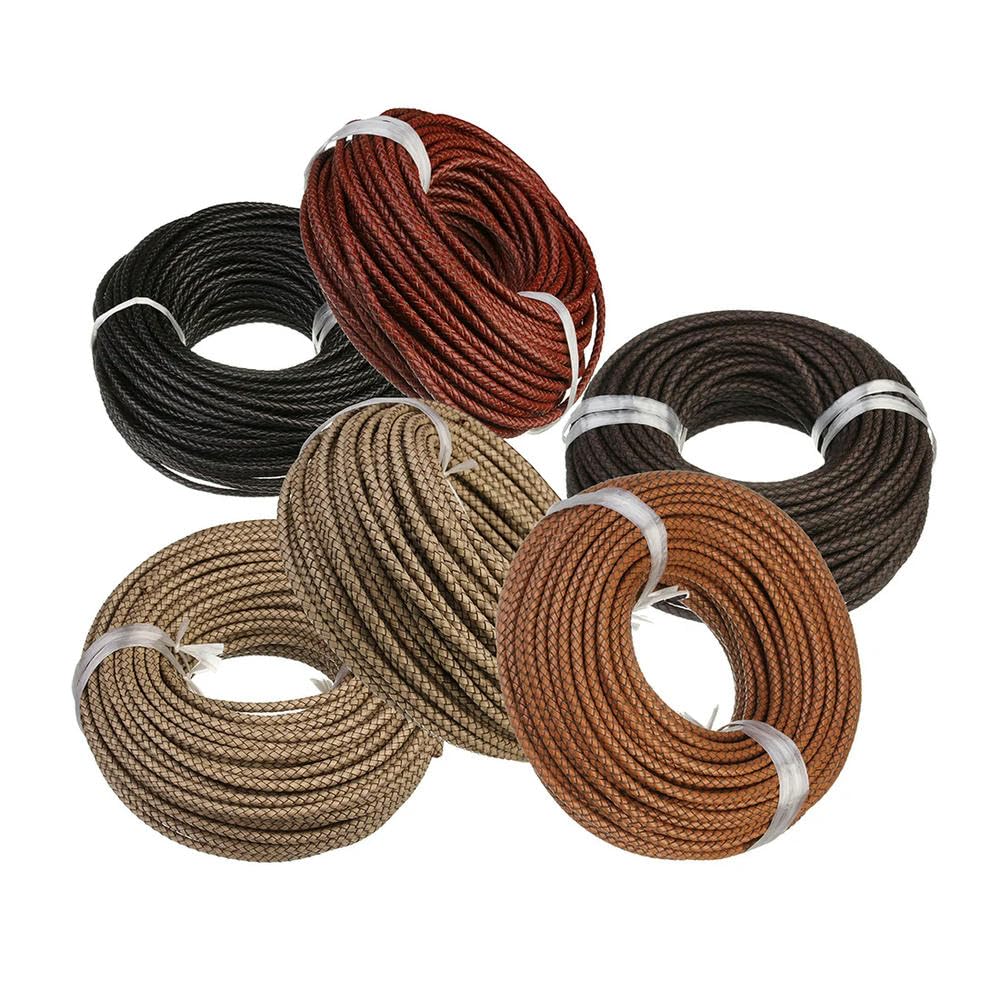 Pleciony sznur skórzany, opakowanie 2 szt. 1 m okrągły pleciony wielokolorowy sznurek 6 mm do samodzielnego tworzenia biżuterii(Black)