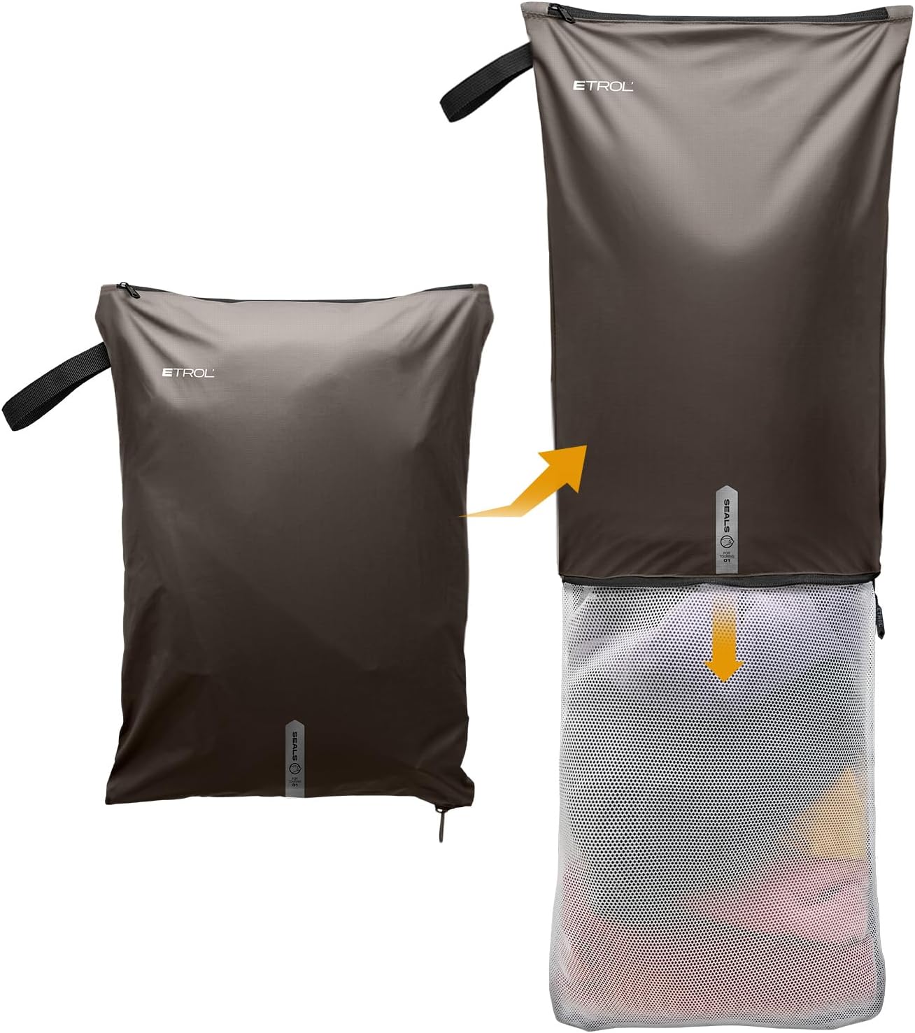 Mesh Laundry Bag for Travel, Gym, College, and Camping – Large Washable Zippered Dirty Clothes Organizer with Breathable Fabric – Portable Laundry Hamper for Sports, Healthcare Workers – Brown