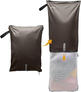 Mesh Laundry Bag for Travel, Gym, College, and Camping Large Washable Zippered Dirty Clothes Organizer with Breathable Fabric Portable Laundry Hamper for Sports, Healthcare Workers Brown