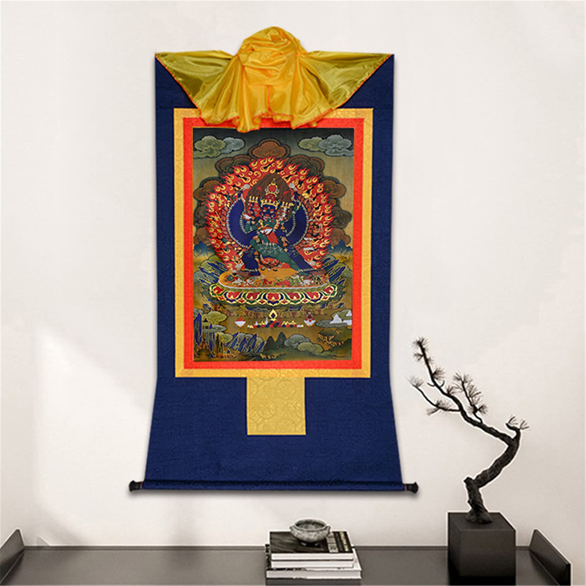 Gandhanra Thangka Tibetische Wandbehang,Yamantaka Thangka,Vajrabhairava Thangka,Heißgeprägter Buddha Wandteppich für Zen Wohnkultur, Meditation, Spirituelle Entspannung und Ruhe