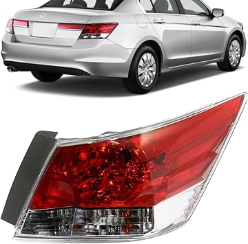 Tail Light Assembly Replacement For 2008 2009 2010 2011 2012 Honda Accord EX EX-L HFP LX LX-P SE Sedan - Compatible with Passenger Side of Rear Tail Lights - Includes Lens, Housing, and Bulb
