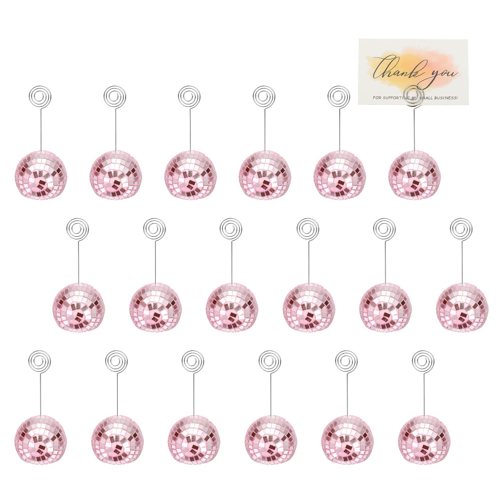 PATIKIL 2 Inch Disco Ball Place Card Holder, 18Pcs Disco Table Sign Holder Table Number Holders Name Card Stands with Clip for Decor Photo Menu Display Wedding Birthday Party, Pink