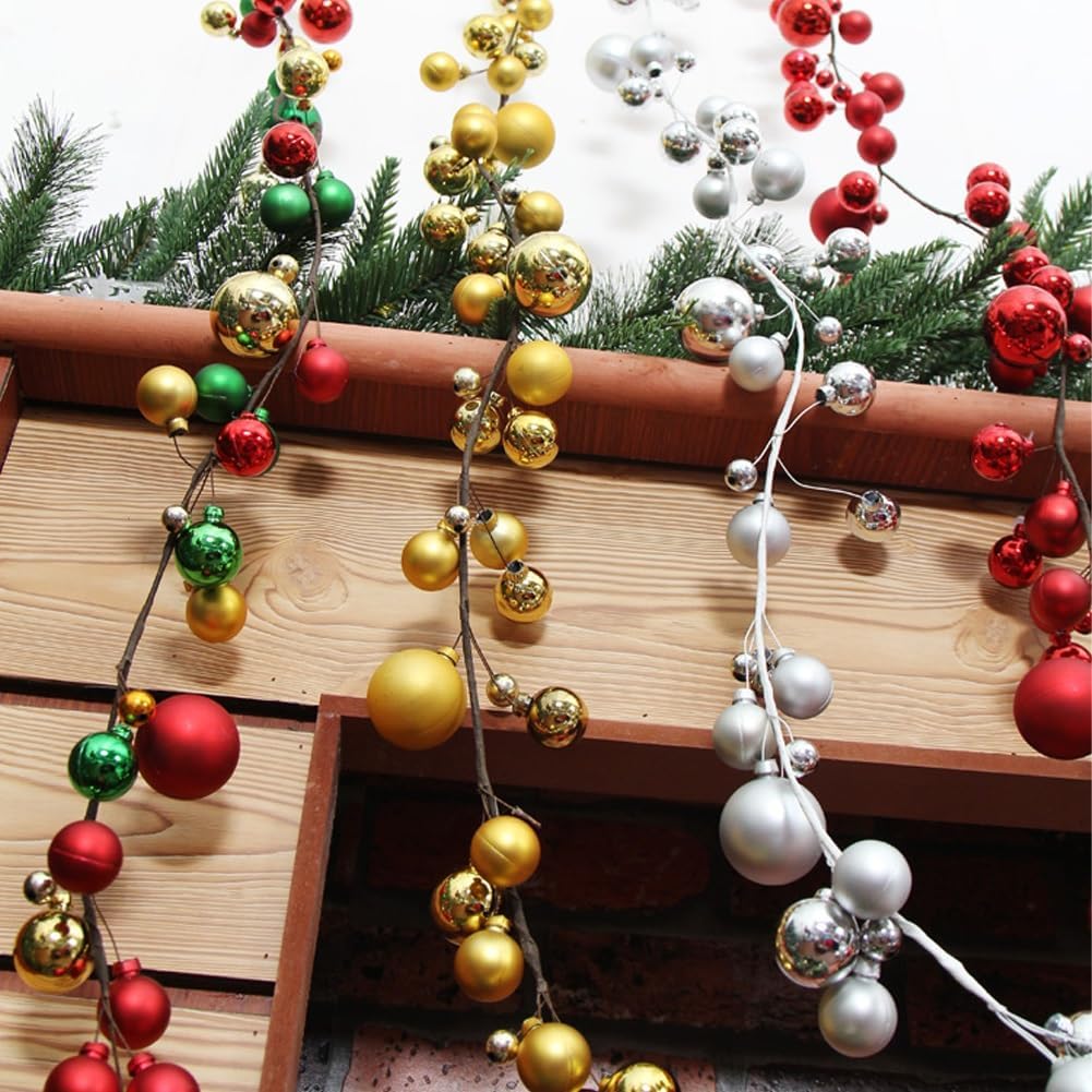 Christmas Ball Garland Decoration, Plastic Bauble Garland, 6 Ft Xmas Hanging Red Ball Ornaments, for Indoor/Outdoor Party Supplies Indoor Outdoor Home Office Decoration