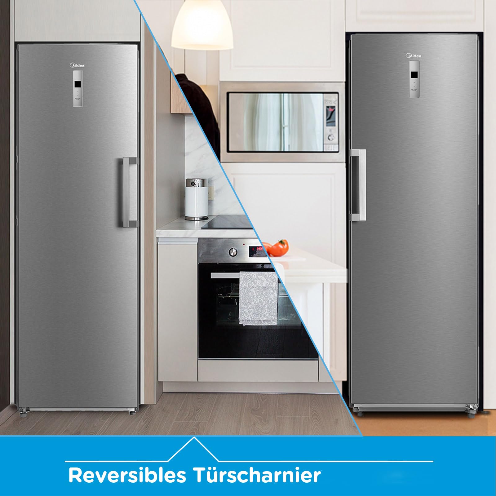 Midea Gefrierschrank & Kühlschrank in einem MDRU385MTC02 | 272L, 185 cm | Umschaltbarer Kühl- & Gefriermodus | NoFrost & Multi Air Flow | GMCC-Kompressor, 157 kWh/Jahr, Leise | Freistehend, Inox
