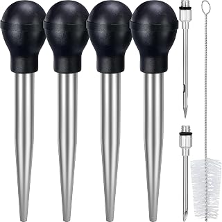 Uiifan 4 Pack Stainless Steel Turkey Baster for Cooking, Large Turkey Baster Metal Turkey Syringe Baster Set with 8 Marinade Injector Needles and 4 Cleaning Brushes for thanksgiving Turkey Utensils