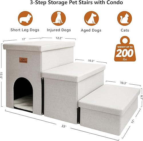 Miniatura 2 de Dog Stairs, Dog Steps for High Beds 17.5"H, Folding Pet Stairs for Small Medium or Large Dogs Puppy with Storage for Bed and Couch, Dog Ramp for Car