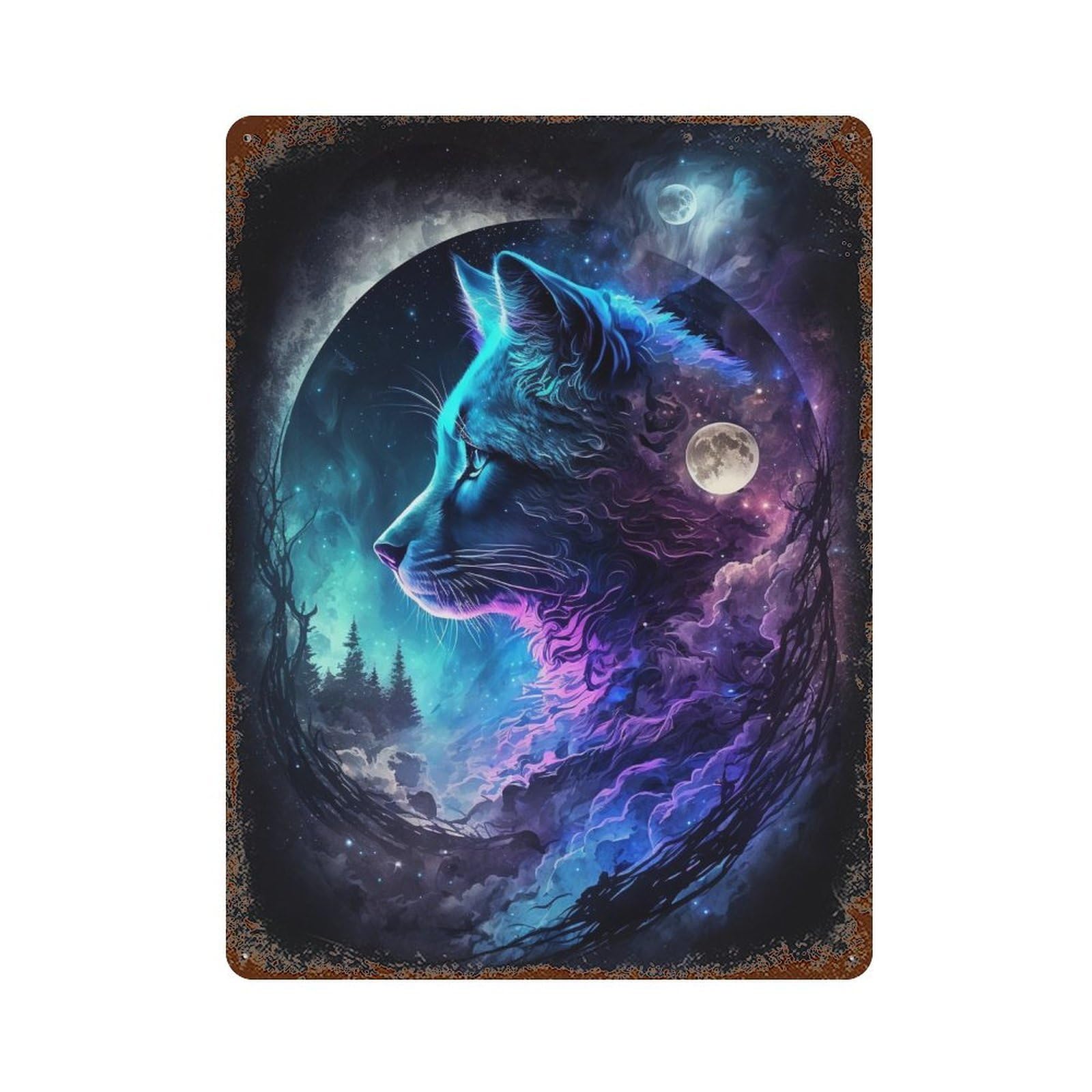 Rustic Tin Plaque Galactic Feline Majesty -1 15.7"x11.8", Retro Wall Decor for Shed, Workshop And Garage Wall Decor