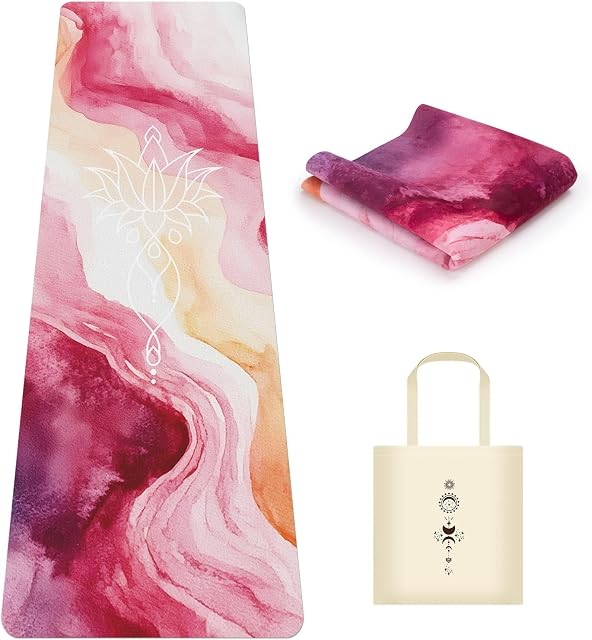 MicaYoungTravel Tapis de yoga pliable Suede, Tapis de fitness durable résistant aux déchirures, Sac de rangement inclus pour l'entraînement d'exercice de Pilates de Yoga, 0.06 15 mm d'épaisseur, 72 x 24 Inch/183 x 61 cm, 3lb/1,4kg