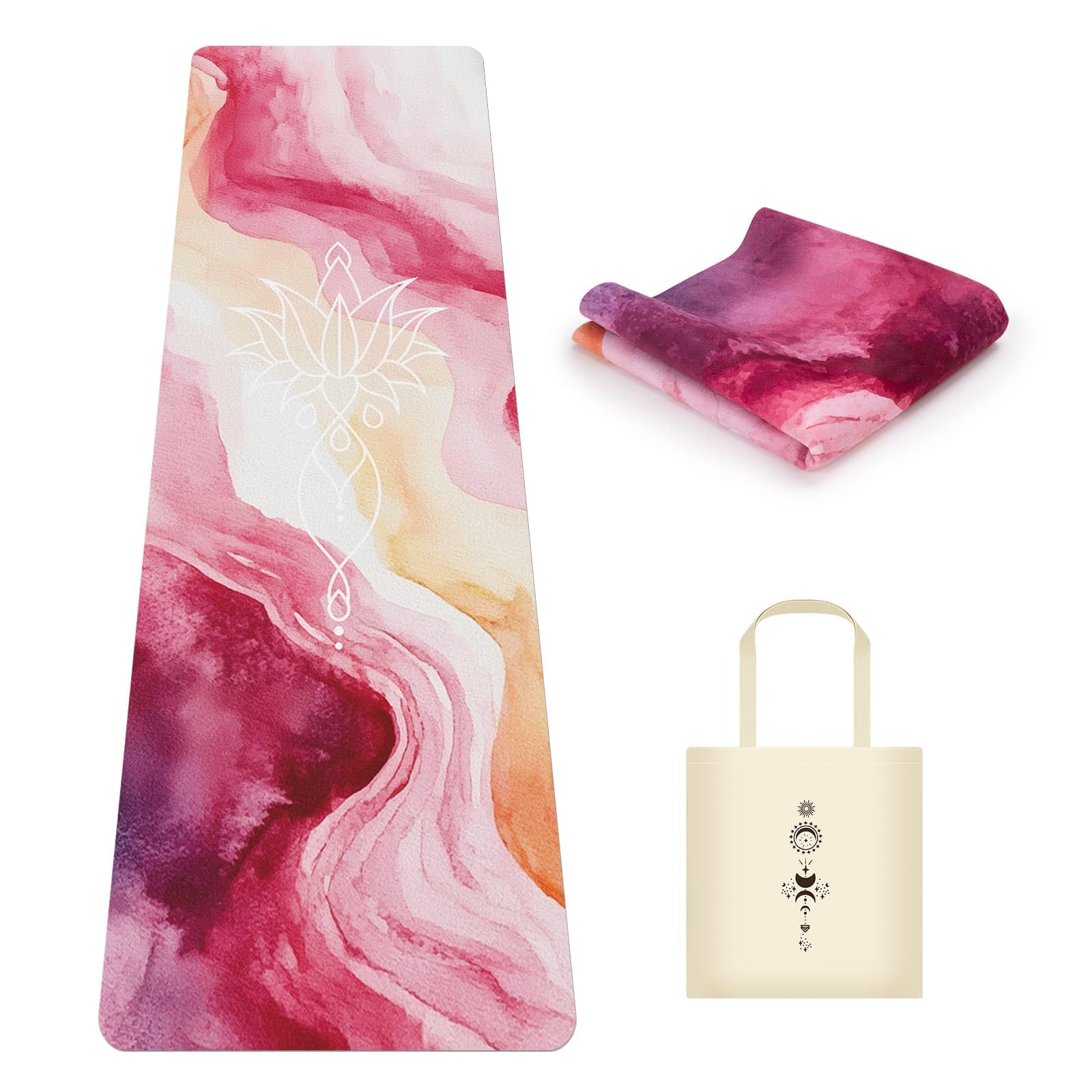 MicaYoung Travel Foldable Suede Yoga Mat, Tear-resistant Non-Slip Durable Fitness Mat, Tote Bag included for Yoga Pilates Exercise Workout, 0.06 Inch/1.5 mm Thick, 72 x 24 Inch/183 x 61 cm