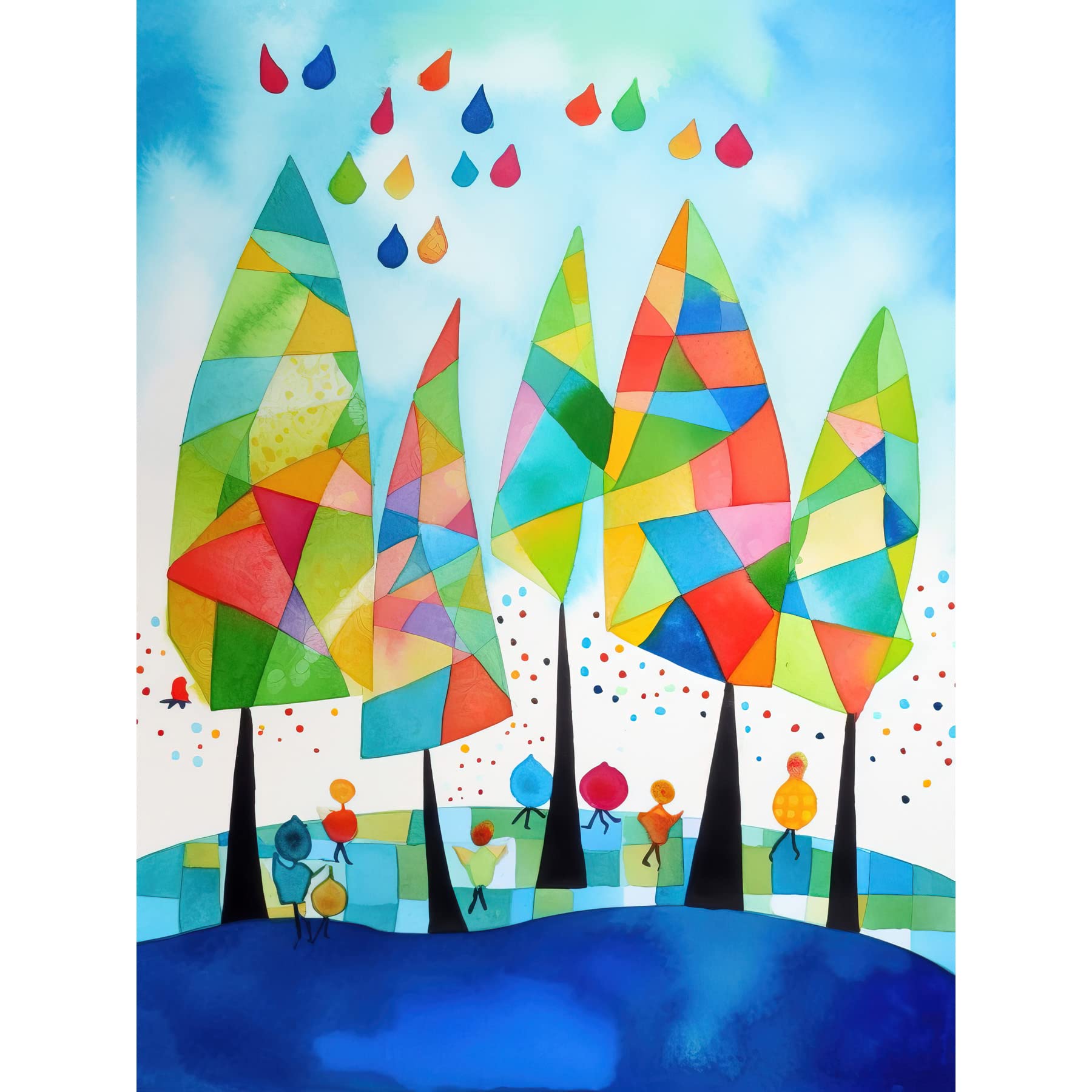 Artery8 Abstract Autumn Trees Folk Art Large Wall Art Poster Print Thick Paper 18X24 Inch