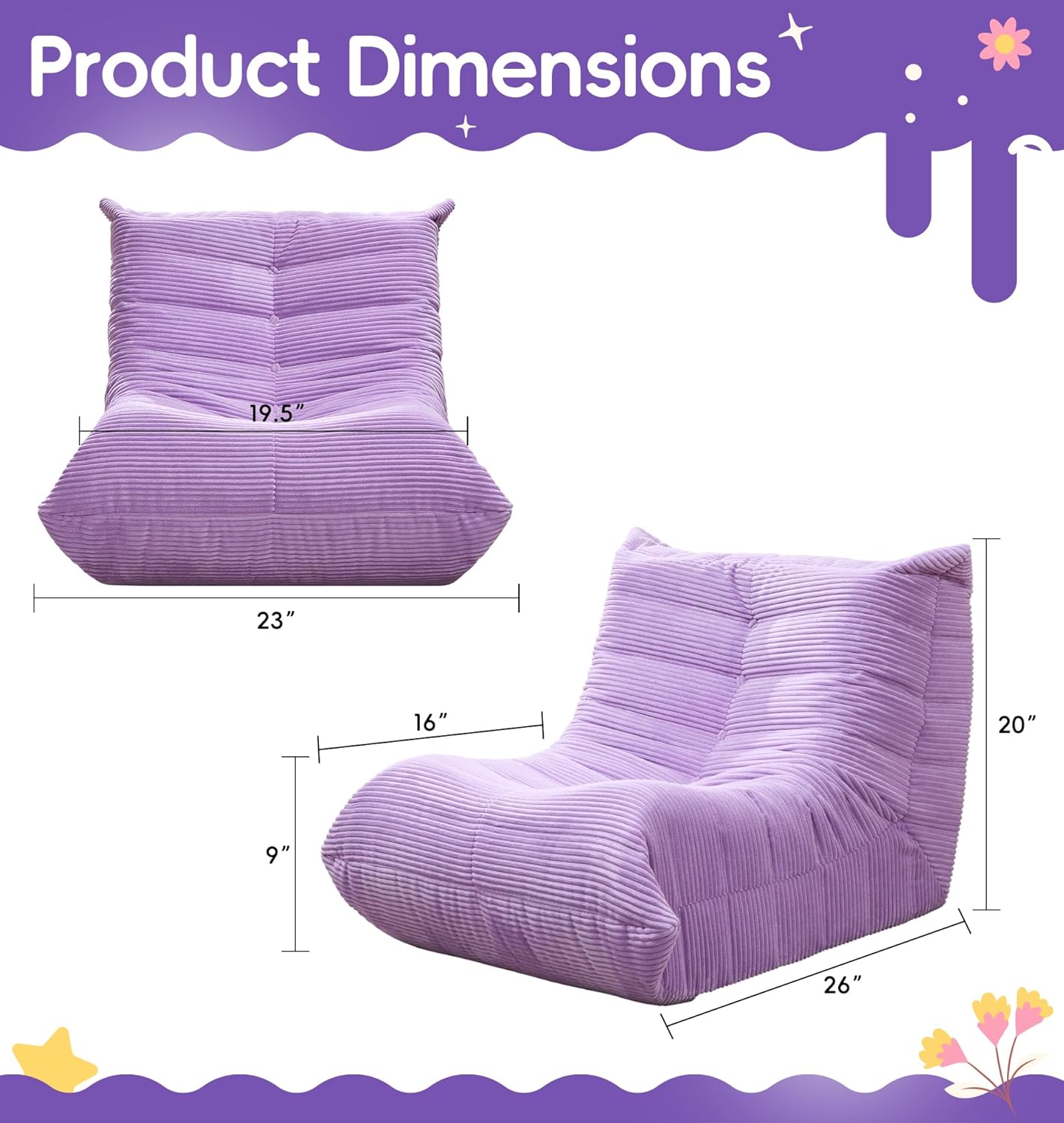 Hobestluk Bean Bag Chair for Kids Toddler Bean Bag Chair with Memory Foam Filler Beanbag with Spacious Design Bean Bag Couch for Reading Gaming Relaxing (Purple, Small)