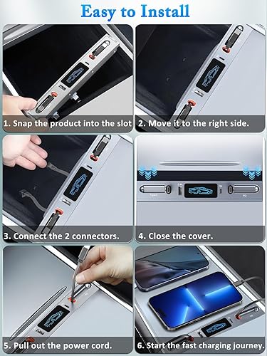 Miniatura 4 de Qidoe para Tesla USB Hub, estación de acoplamiento con cable de carga rápida retráctil PD tipo C para Tesla Modelo Y Modelo 3 2021 2022 2023 Consola