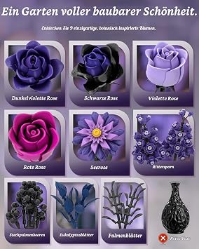 Mavo brix Purple Flowers Bouquet Building Set Purple Roses Bouquet Clamp Building Blocks Flowers Flowers Construction Toy Set for Adults Botanicals Home Decoration Women Men