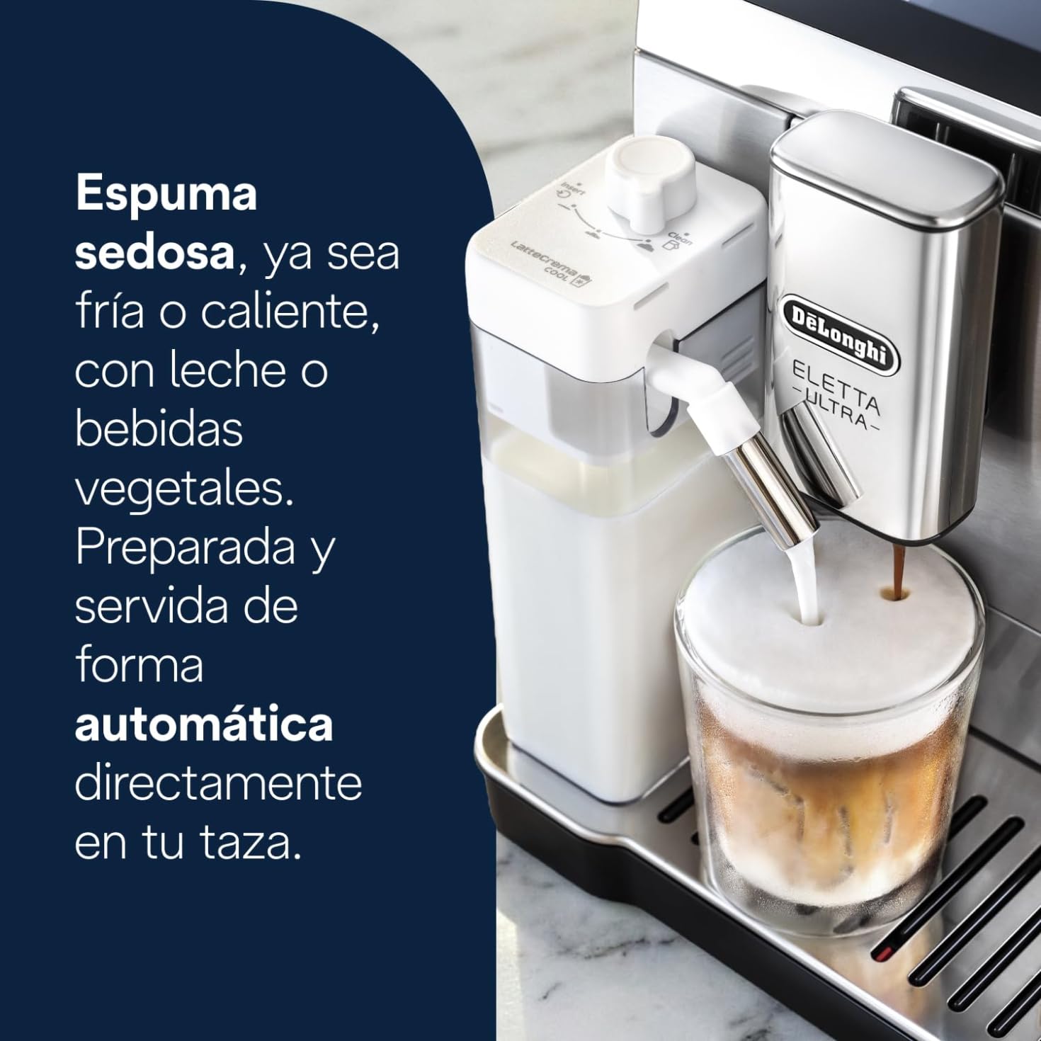 De’Longhi Eletta Ultra – Cafetera Superautomática con Jarra de leche automática, 50+ Bebidas Calientes y Frías, Silent Technology, Pantalla Táctil a Color, Color Metal (ECAM472.85.MB)