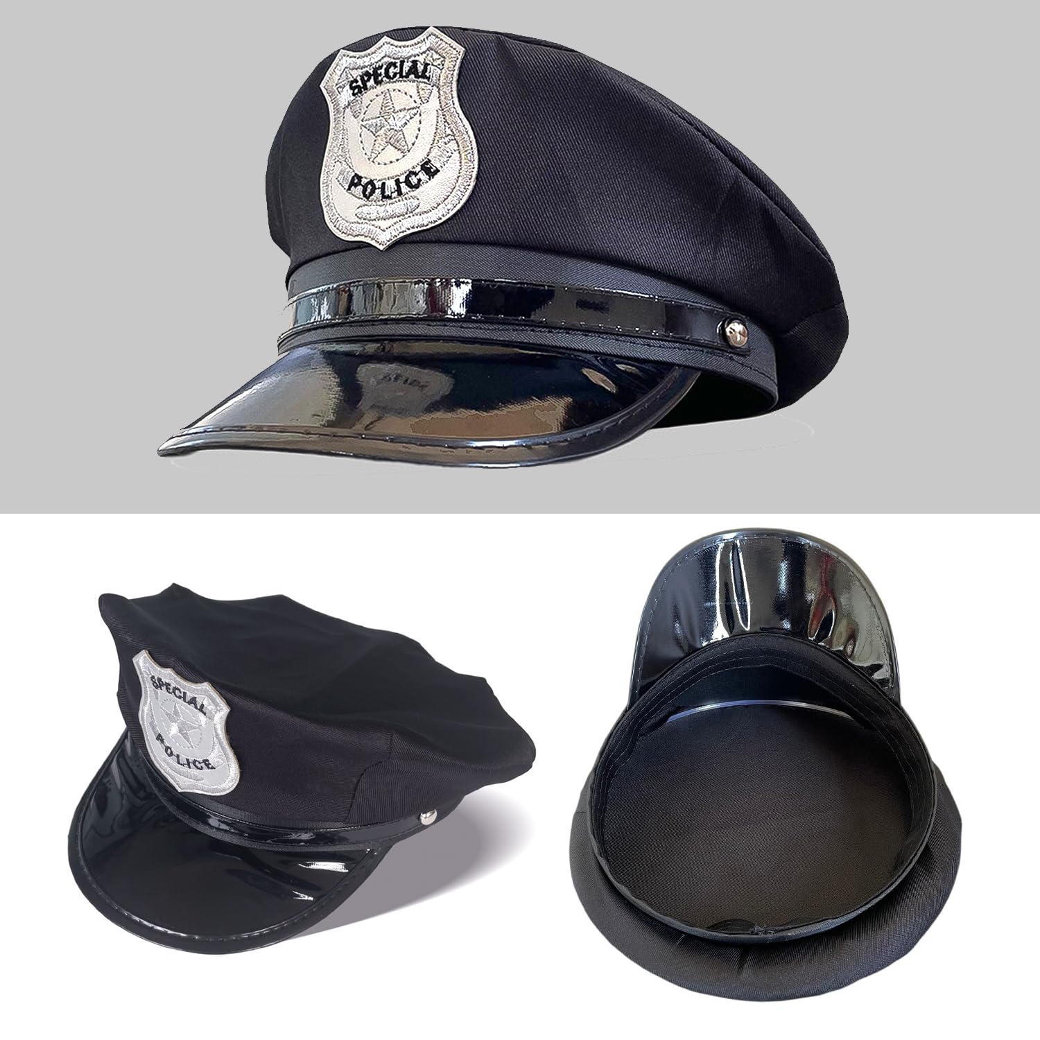 Bohue 3 Pieces Police Fancy Dress Set Police Hat Sunglasses Badge Police Officer Costume Accessories Halloween Fancy Dress for Men Women - Image 2