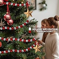 Vista 6 de 200 cuentas de madera de Navidad de 0.63 pulgadas para manualidades con cuerda de cáñamo de 3.9 pies, cuentas sueltas redondas de madera blanca