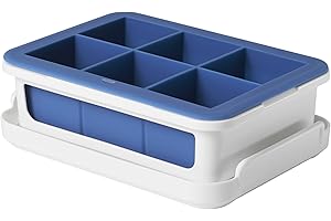 OXO Good Grips Silicone Stackable Ice Cube Tray with Lid - Large Cube, Dark Blue