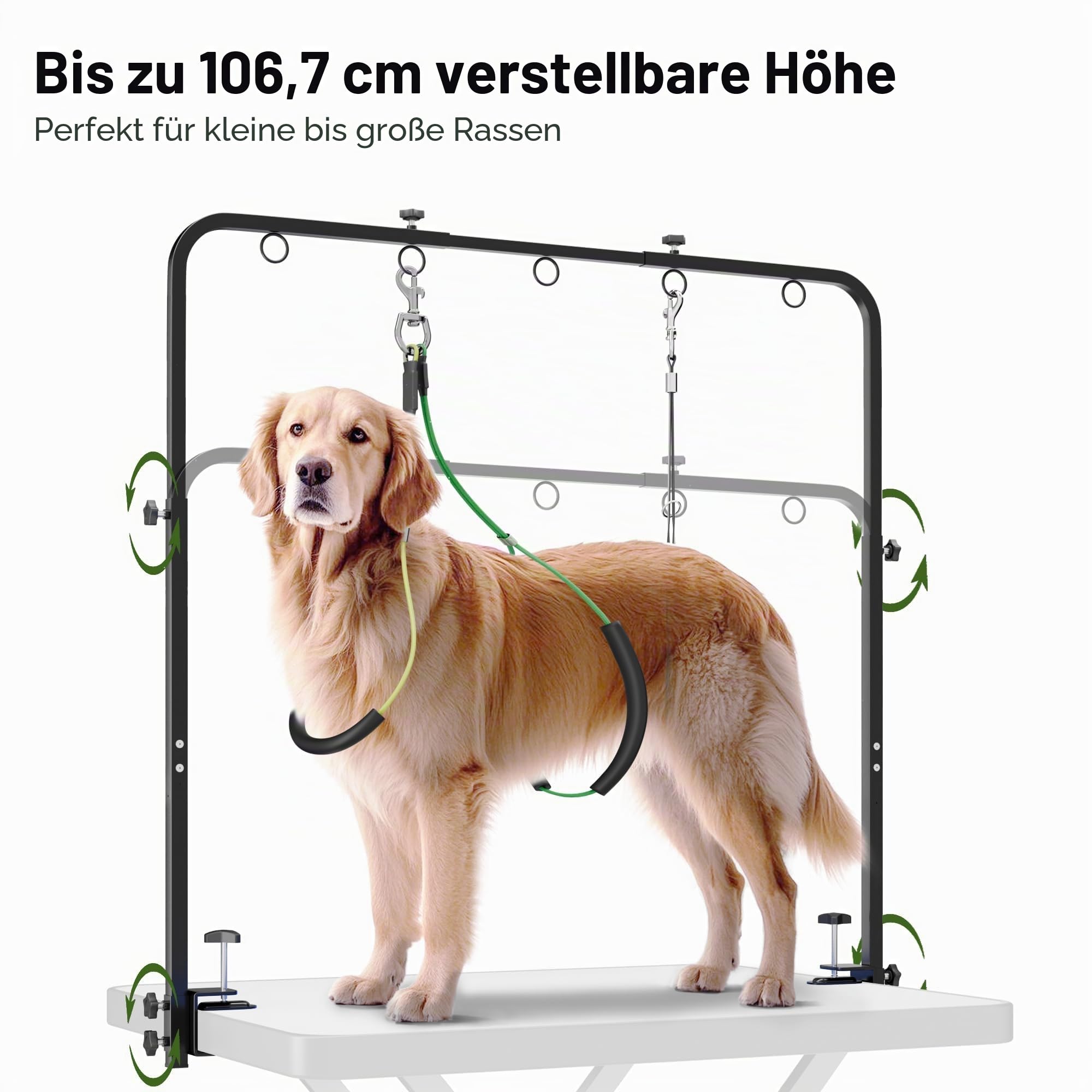 Josmimic Hundepflegetisch-Arm für Trimmtisch, höhenverstellbar, 107 cm hoch, 69–99 cm breit, mit Tischklemme bis 7 cm, Hängematte & 2 Anti-Sitz-Schlaufen, für kleine und große Hunde & Katzen