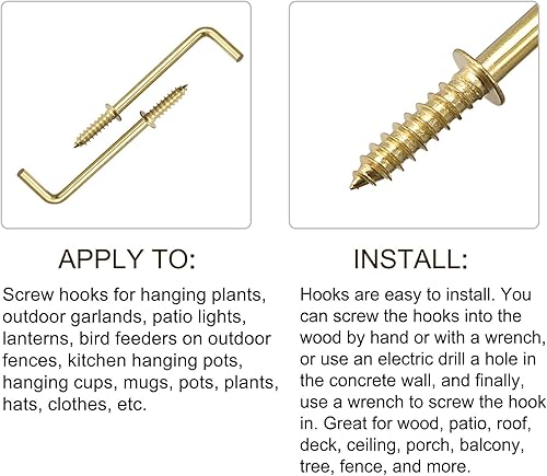Miniatura 5 de METALLIXITY Ganchos de tornillo para colgar (2.76 pulgadas), 20 unidades, gancho de techo de metal en forma de L  para colgar al aire libre, ganchos