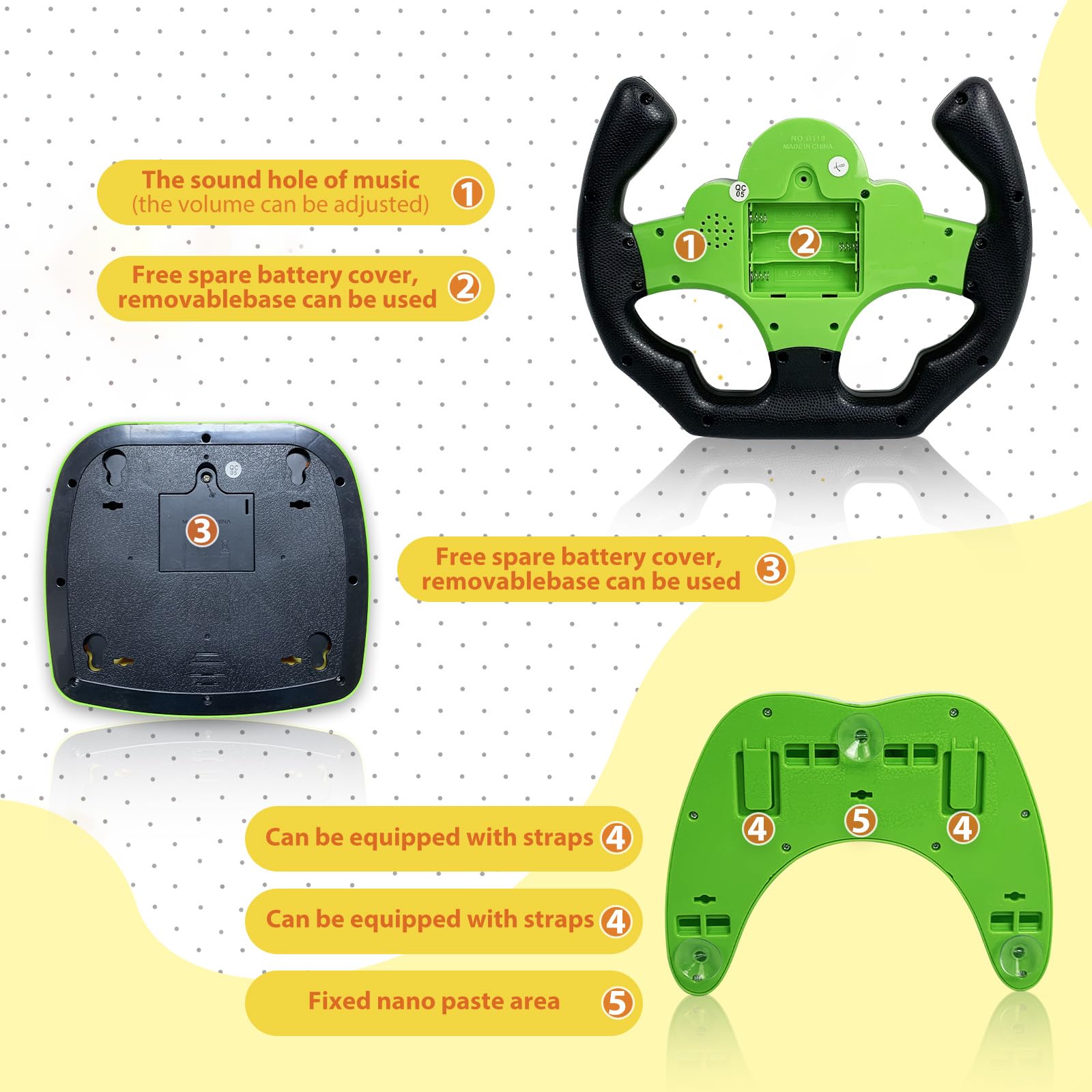 RedCrab Volante Giocattolo per Auto con Pedale del Freno e Dell'acceleratore, 360° Simulatore di Guida Bambini con Funzioni Luminose e Sonore, Regalo Educativo Precoce per Bambini