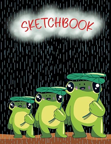 Frogs Sketchbook : 120 blank pages for drawing and sketching, Black cover with three frogs on a rainy day for art lovers Tapa blanda – 18 Julio