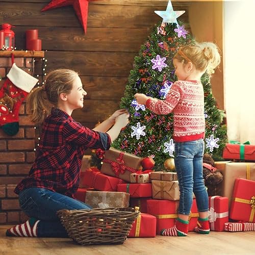 Miniatura 20 de Goplus Árbol de Navidad artificial de fibra óptica preiluminado, con luces LED multicolor y copos de nieve (6 pies)