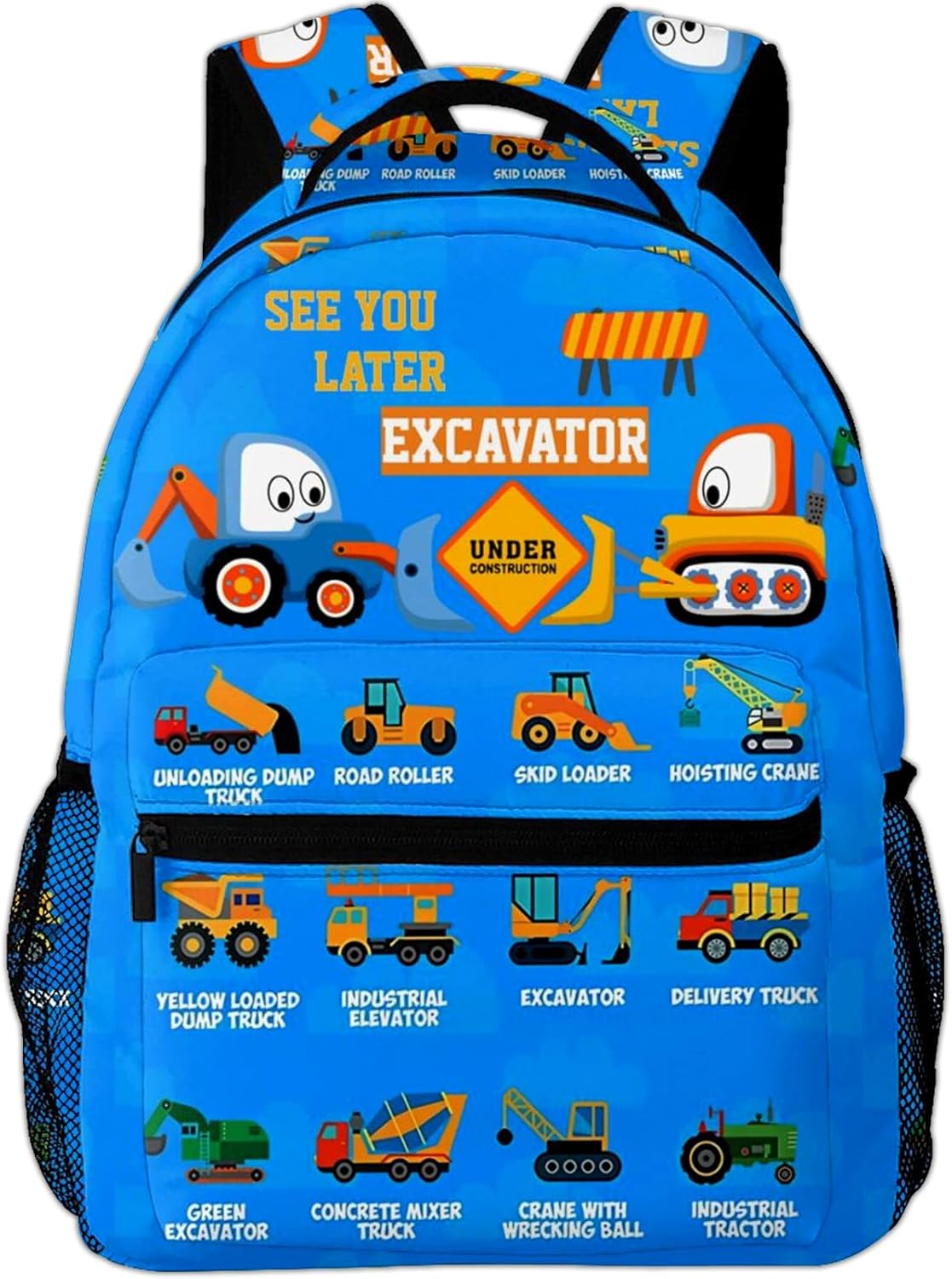 NASIAN Truck Excavator School Backpack for Boys Kids Girls Adjustable Strap Waterproof 16 inch School BookBag Outdoor Daypack