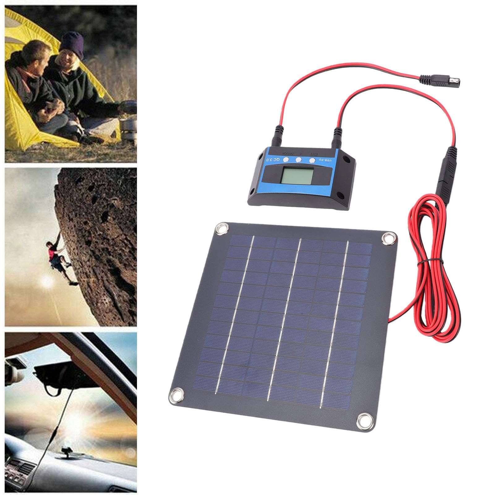 banapoy Kit Controlador Panel Solar Silicio Monocristalino 20W con Controlador Carga para Batería Externa Teléfono, para Caravana, Camping, Barco, Cobertizo, Fuente Alimentación