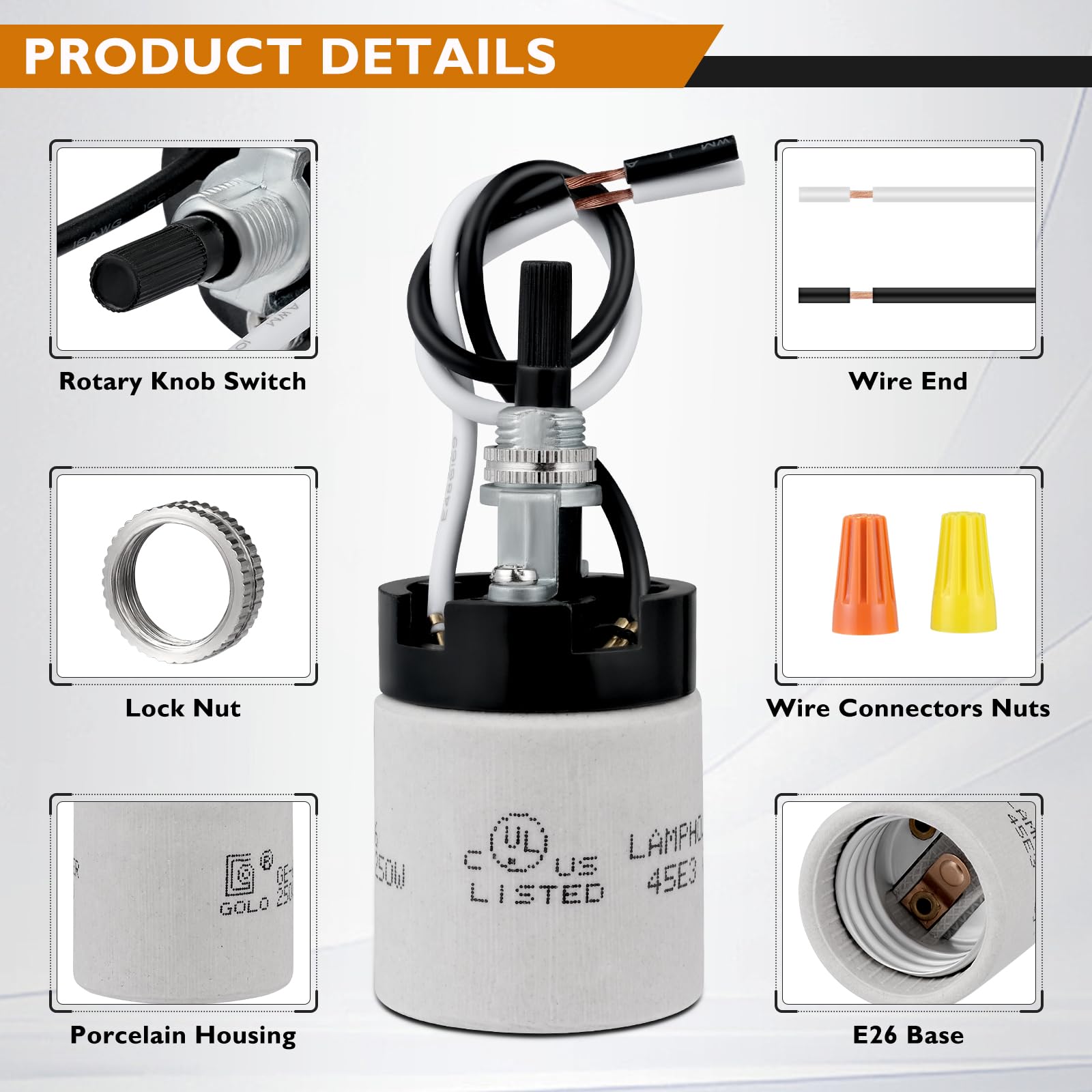 E26 Lamp Socket with Switch - UL Listed -4