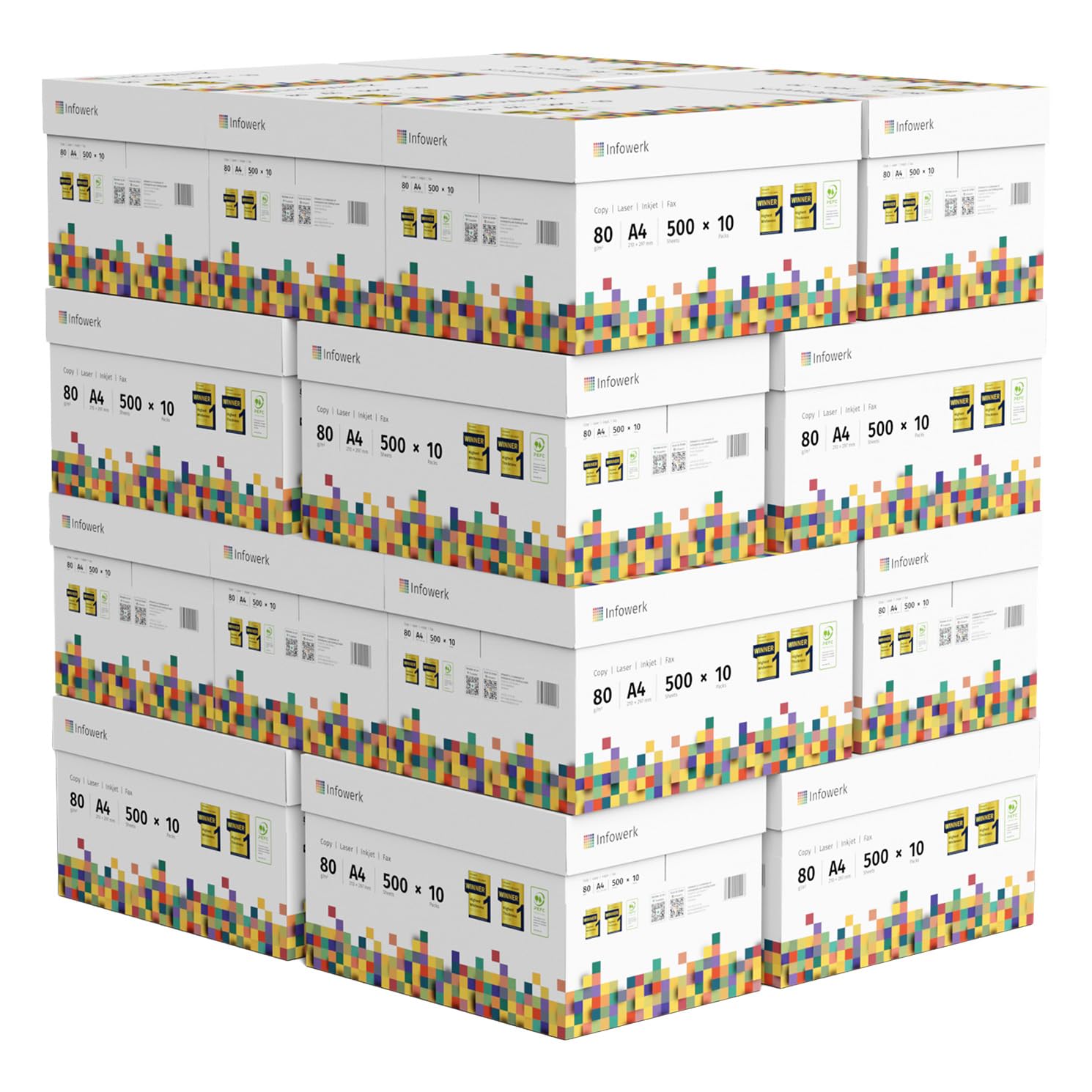 Lot de 100 000 feuilles de papier pour imprimante et photocopieur, 20 x 5000 feuilles A4, 80 g, blanc, vainqueur du test PEFC
