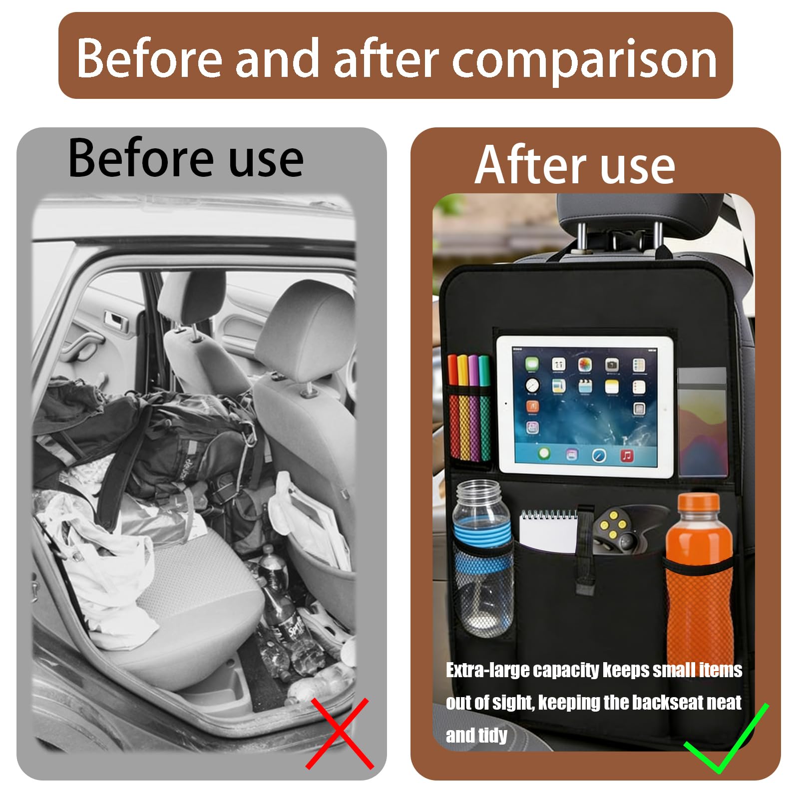 2 piezas Organizador Asiento Coche, Protectores de Asiento para Coche, Universal Multi-Bolsillo Protector Trasero del Ssiento de Coche para Niños, con Almacenamiento para Tabletas