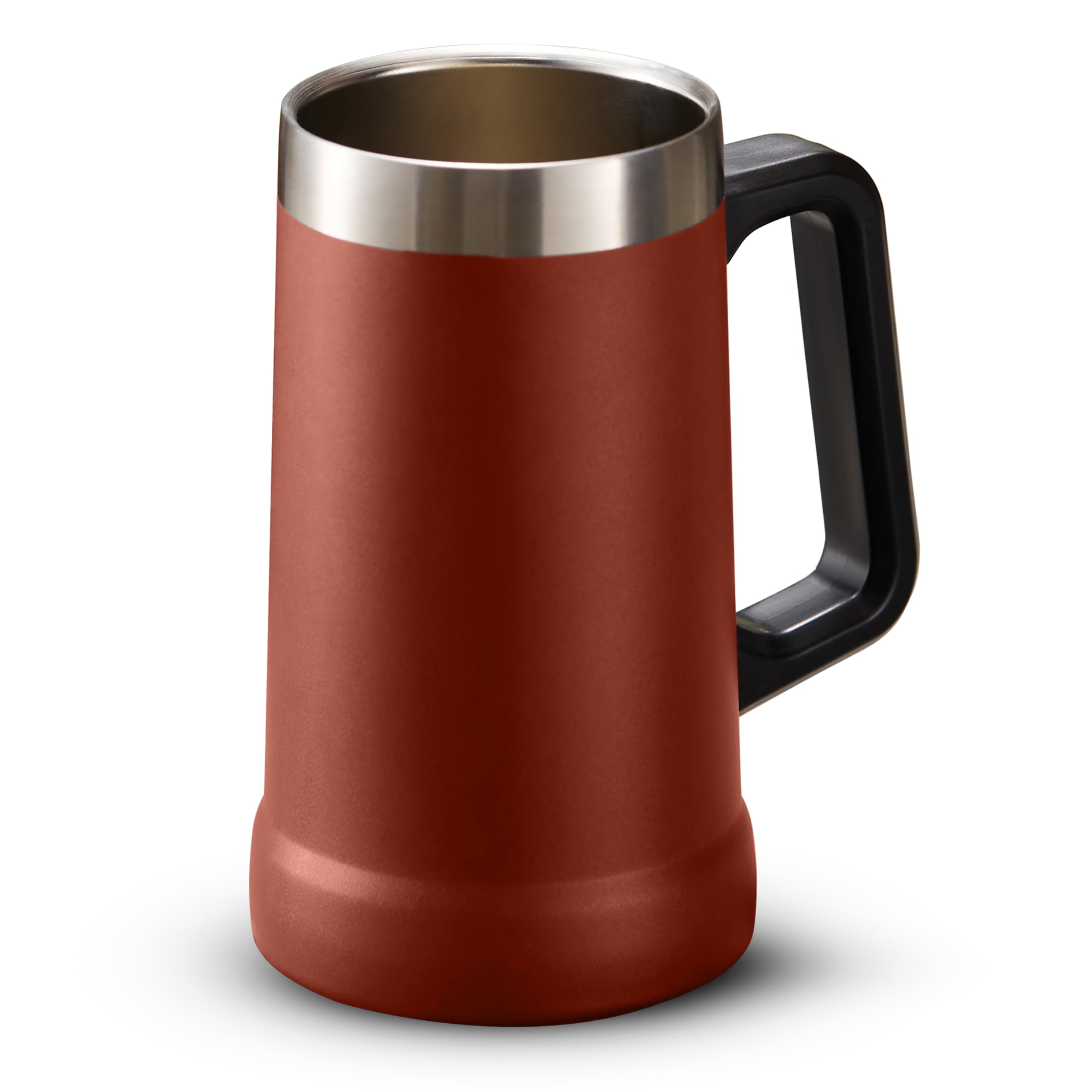 KooK Beer Stein, Stainless Steel Coffee Mug, Tumbler with Thermal Vacuum Insulation, Double Walled Drinking Cup, Large Handle, Shatterproof, Dark Terracotta, 23.7 oz