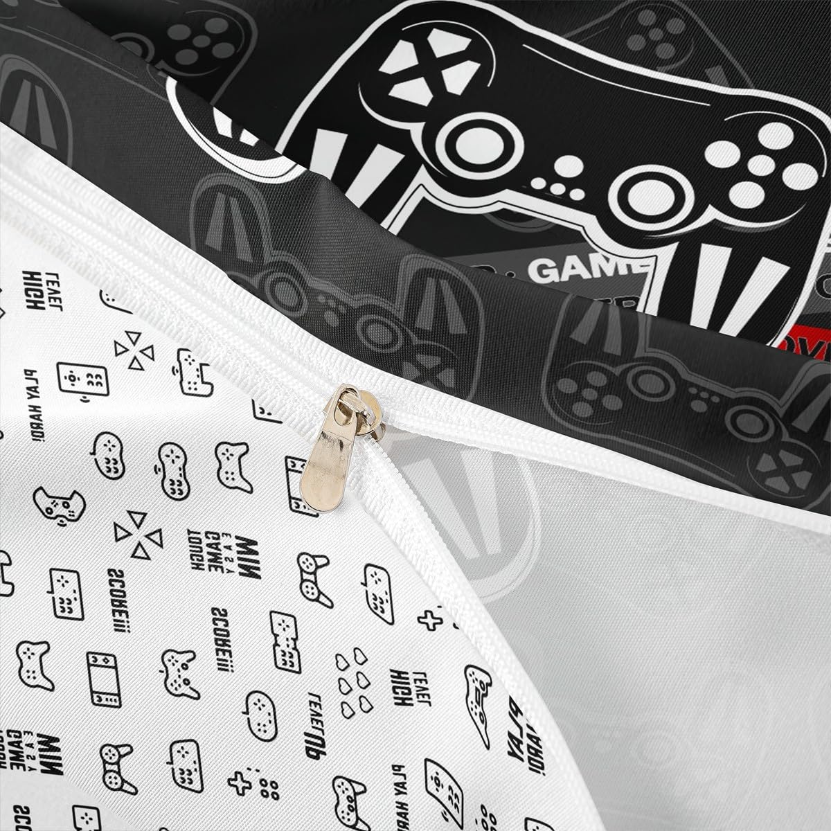 Homemissing Set di biancheria da letto con copripiumino nero per bambini, ragazzi, ragazze, adolescenti, decorazione per la stanza dei videogiochi, con 2 federe, motivo: gamepad