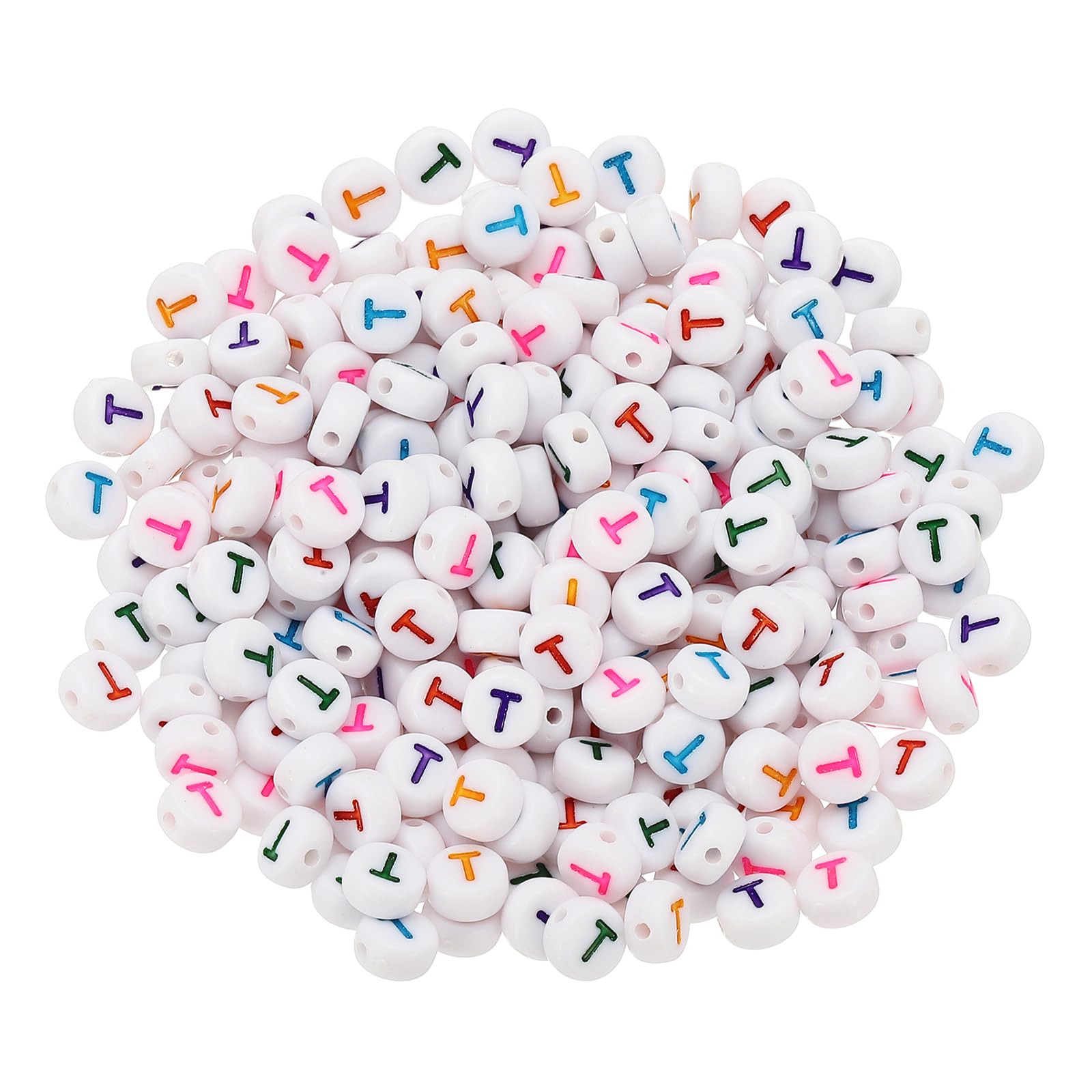 PATIKIL Round Letter Beads, 300 Pcs Letter t Acrylic Alphabet White Beads Colored Letters for Jewelry Making Bracelets Making Necklaces DIY, Multicolor