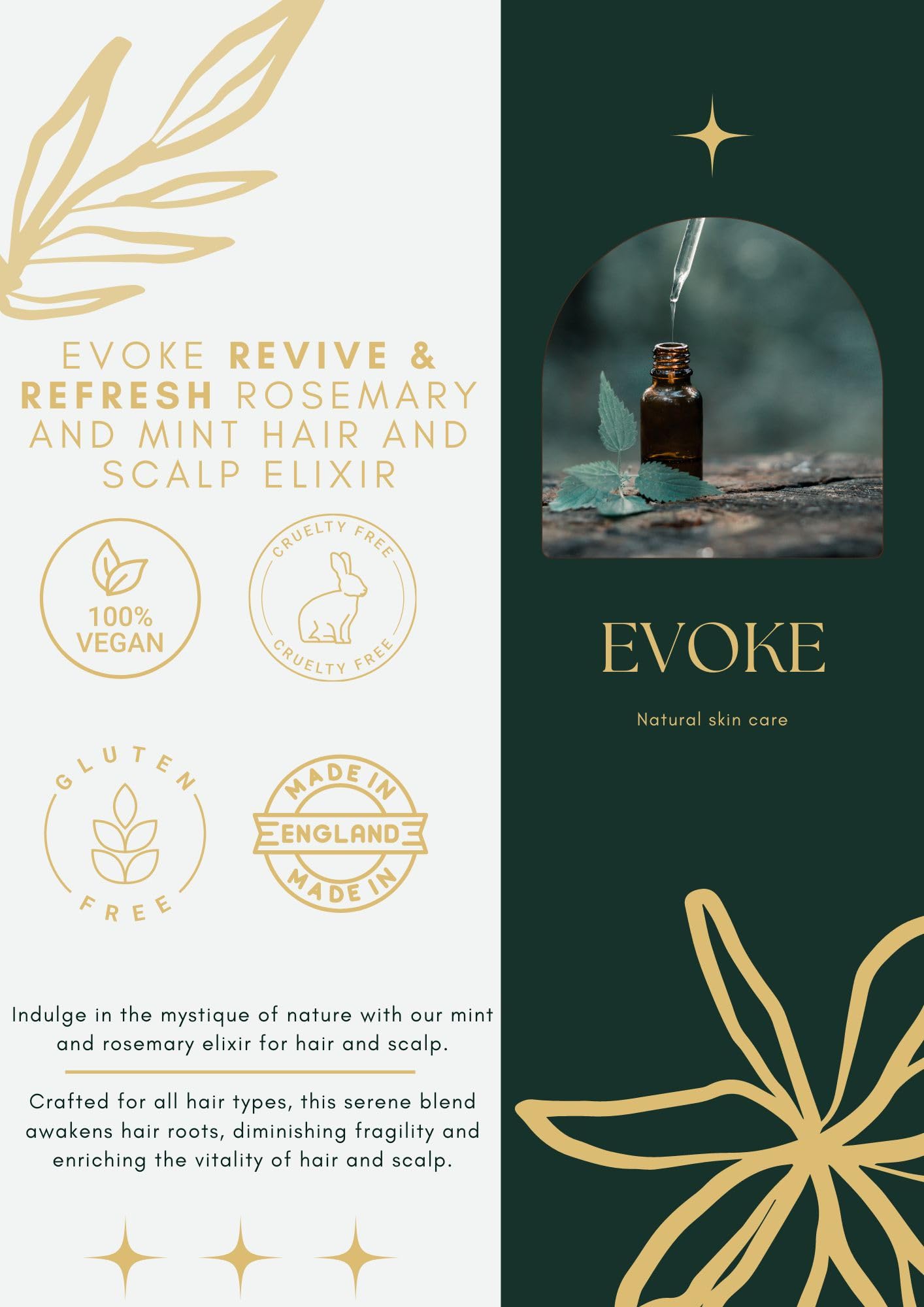 Evoke Rosemary and Mint Hair Oil and Scalp Treatment, with Argan oil and Castor oil, for hair growth and hydration 50ml - Image 3