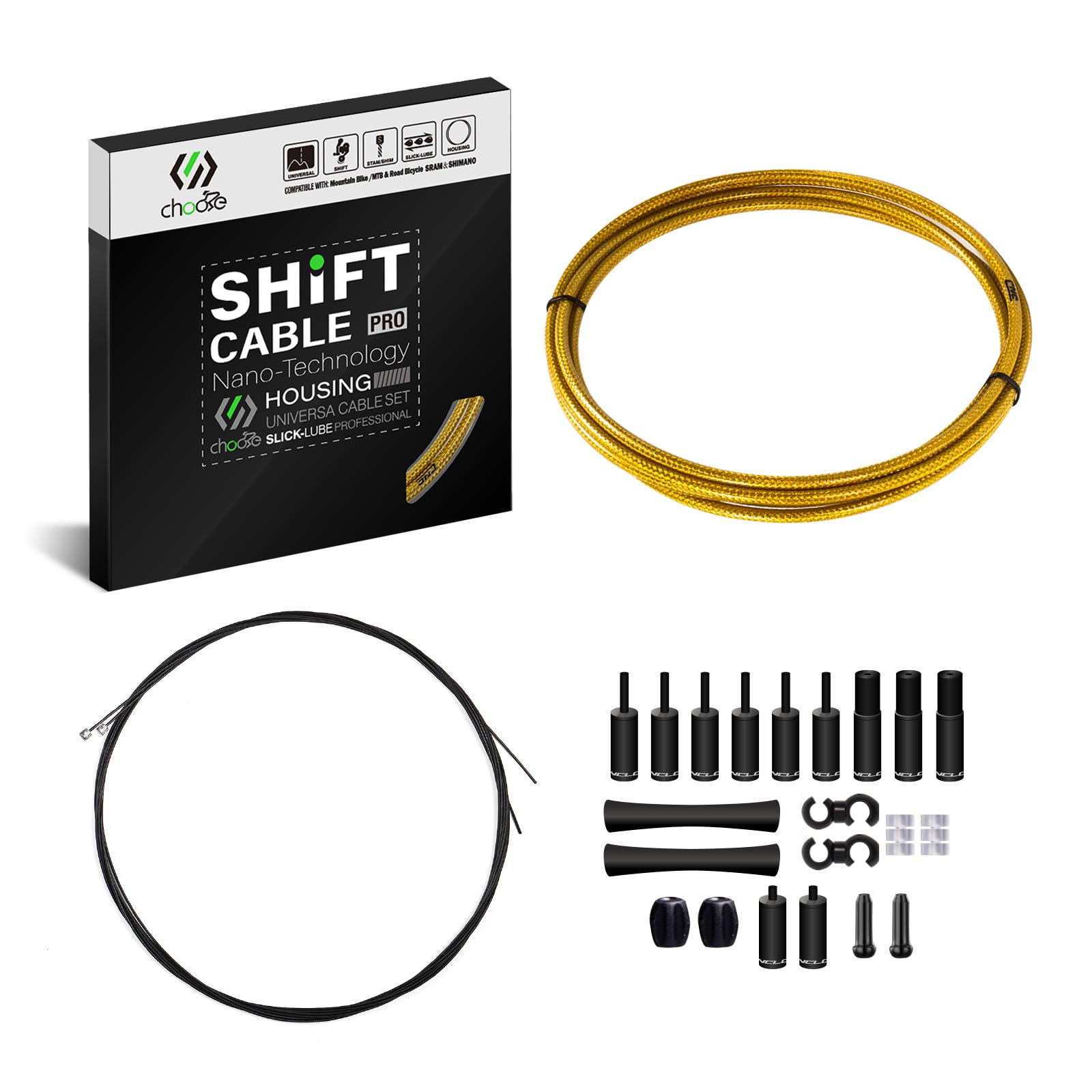 Chooee Bike Gear Cable Set, Road Bike Derailleur Cable for Mountain Bike/Bicycle, Bike Shifter Cable Housing Coated Braided & Teflon Inner line（Black/