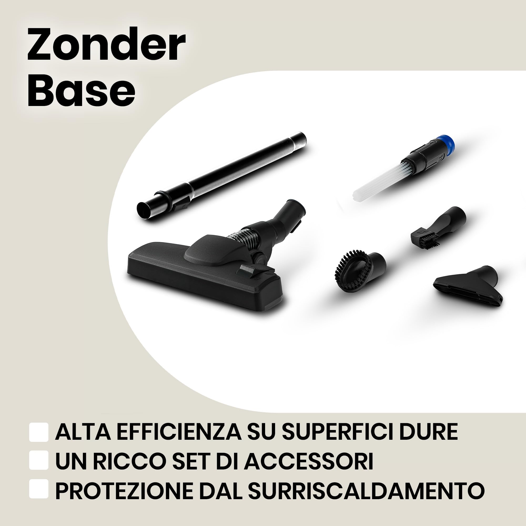 ZEEGMA Zonder Base Aspirapolvere ciclonico Senza sacco, Alta potenza di aspirante 899W, Anti allergeni, 2 Filtri HEPA rimovibile e lavabile, Ricco set di Accesori, Container 2.5L, Classe Energetica A