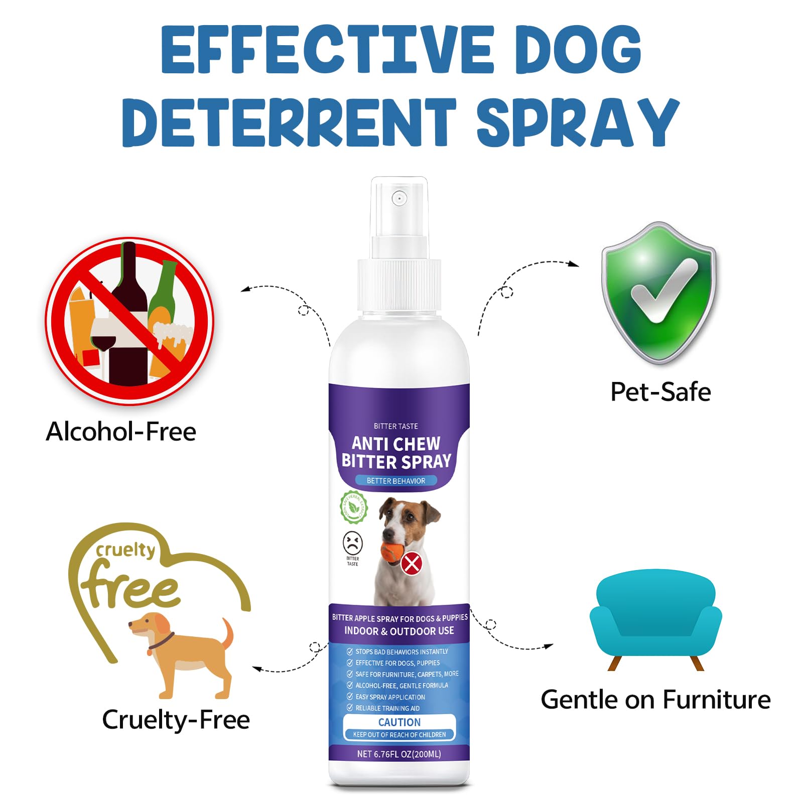 Spray anti-mastication pour chiens, 200 ml, pomme amère pour chiens pour arrêter de mâcher et empêcher le léchage des plaies, protège les meubles, les chaussures, les bandages, sans alcool et non