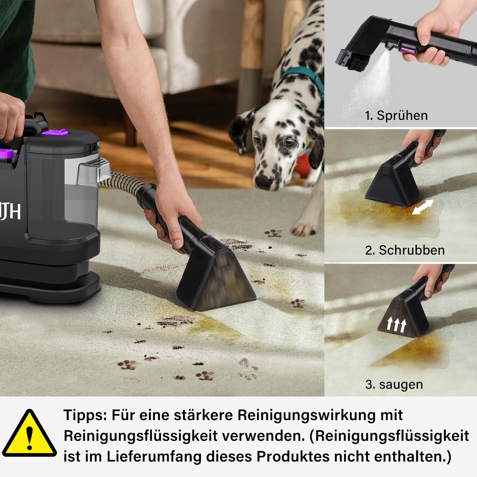 Polsterreiniger Gerät Nassauger, 450W 12kPa Teppichreiniger Waschsauger, Nasssauger Polsterreiniger, Kompakter Teppichreiniger und Textilreiniger – Waschsauger für Teppich, Polster Autositze & Sofa