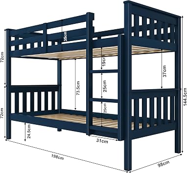 Blisswood Double Bunk Bed, 3ft Single Bed Frame with Ladder, Extra Strong & Durable, Wooden Kids bunk beds Twin Sleeper for Kids, Children, Adults, Double Bed Frame With Under Bed Storage (Blue)