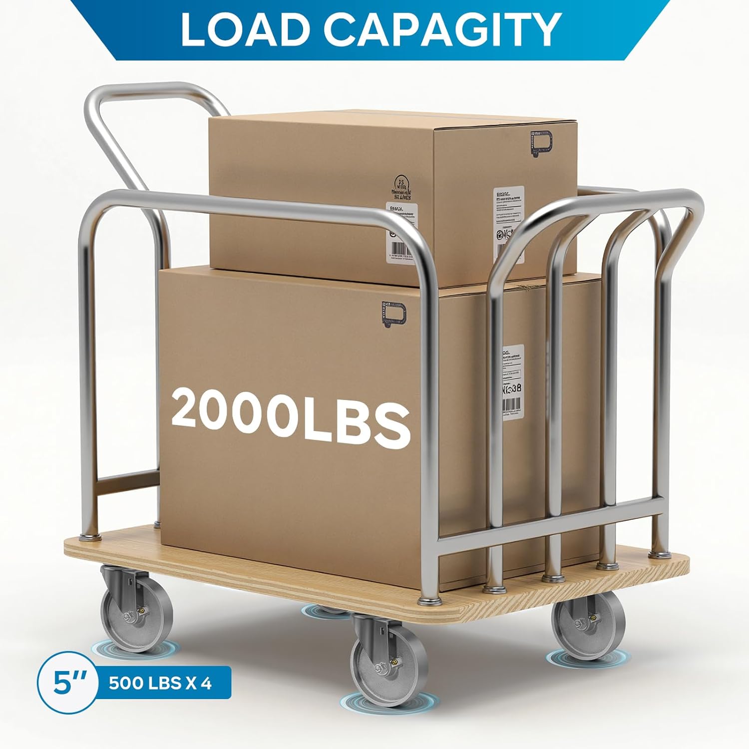 5"x1.25" Heavy Duty Industrial Casters - 500 lb Capacity, Cast Iron Wheels & Steel Frame for Carts, Dollies, Food Service (1 Swivel)
