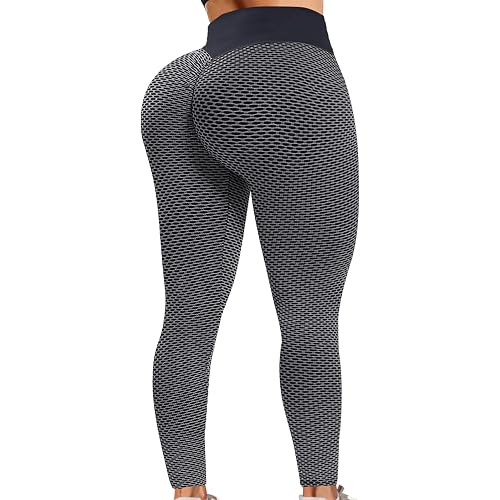 A AGROSTE Women's High Waist Yoga Pants Tummy Control Workout Ruched Butt Lifting Stretchy Leggings Textured Booty Tights