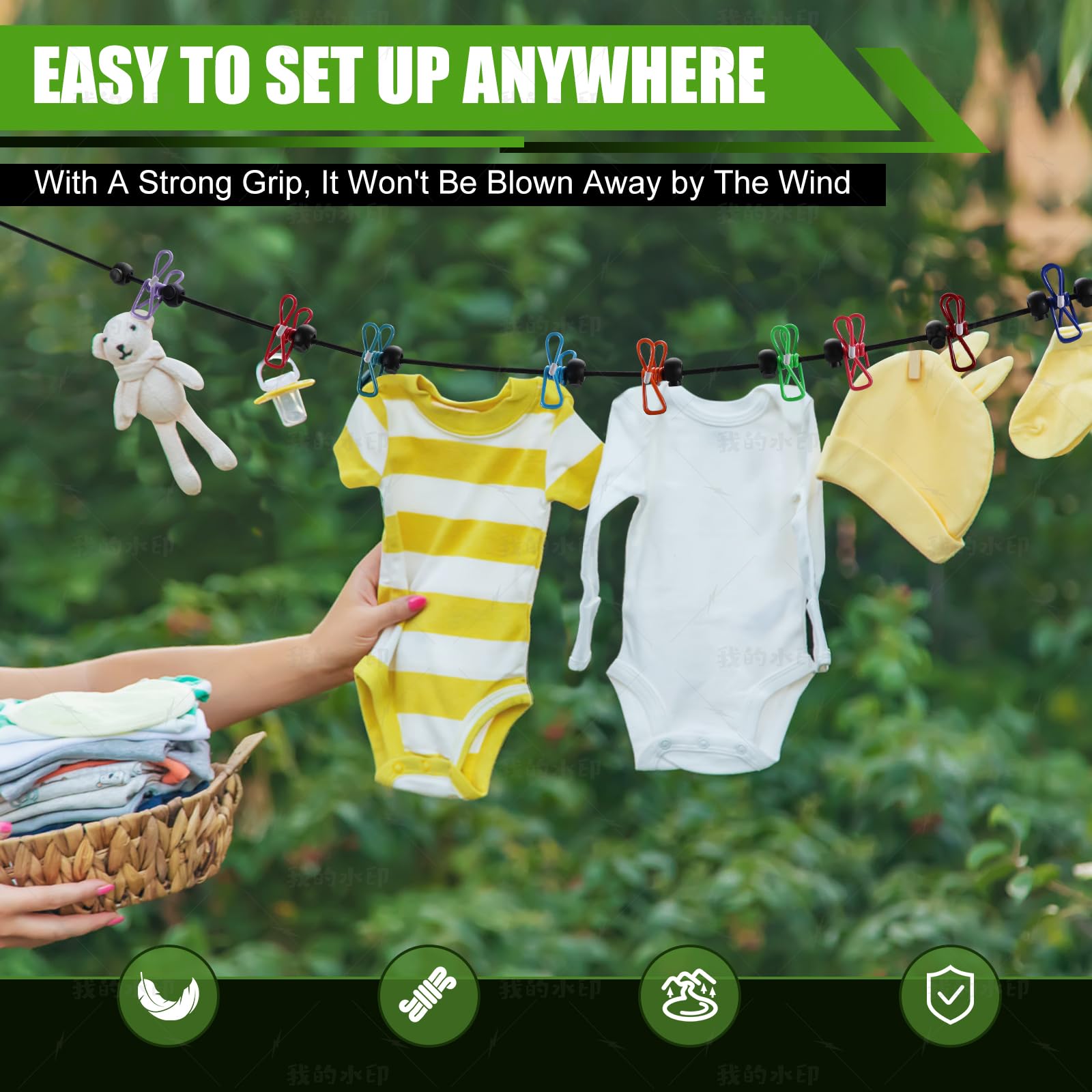 2 Pack Camping Clothesline Portable 12 Clothespins