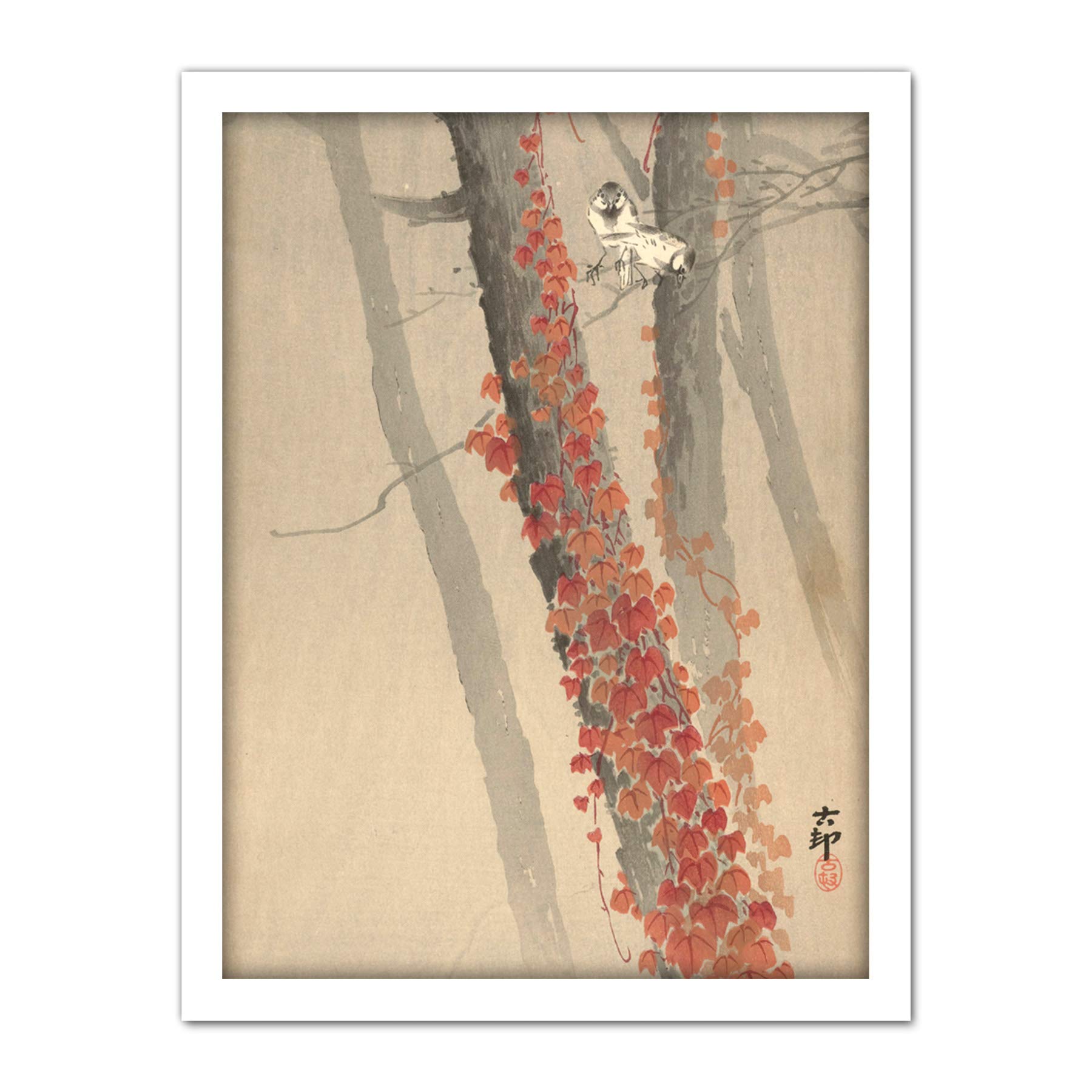Artery8 Ohara Koson Red Ivy Japanese Painting Artwork Framed Wall Art Print 18X24 Inch