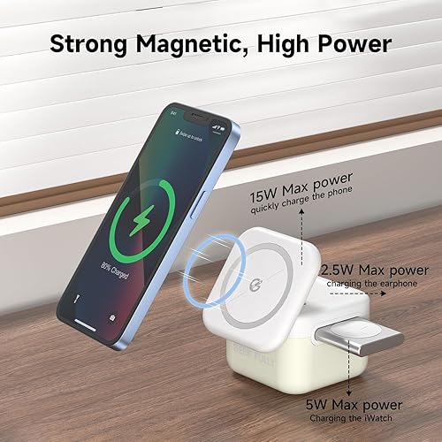 Miniatura 3 de Cargador magnético 3 en 1 de 15 W de carga rápida plegable para dispositivos Apple compatible con teléfono, AirPods 3/2/Pro, serie iWatch (incluye