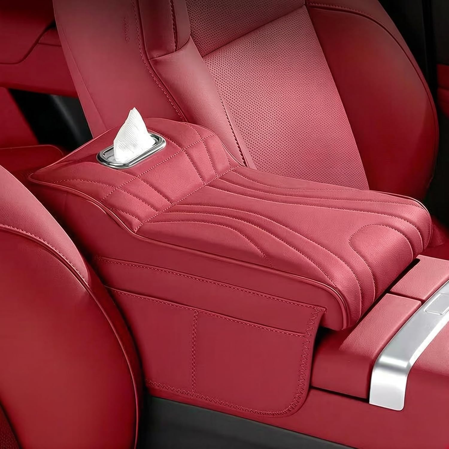 xssfc Centre Console Pad for Tesla Models ModelY Model3 ModelX, Console Riser Pillow Waterproof Car Armrest Pad Durable Car Armrest Cushion,Red